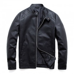 Fashionable men's leather jacket - stand-up collar - with a zipperJackets