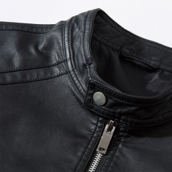 ChaquetasFashionable men's leather jacket - stand-up collar - with a zipper