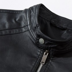 Fashionable men's leather jacket - stand-up collar - with a zipperJackets