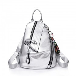 Fashionable backpack - anti-theft zippers - with decorative keychainBackpacks