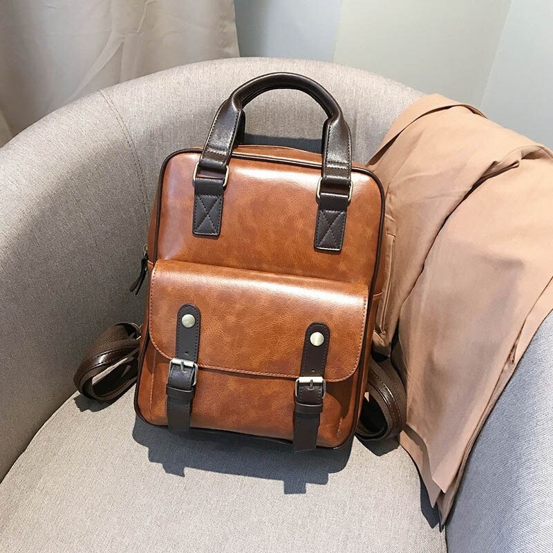 MochilasWomen Anti Theft Backpacks Students Brown School Bags for Teenage Girls Waterproof Vintage Laptop Leather Big Travel ...