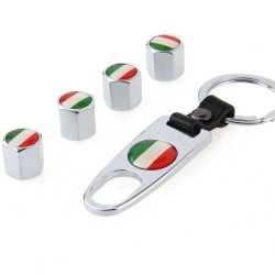 Italian flag - metal car valve caps - with wrench - keychainWheel parts