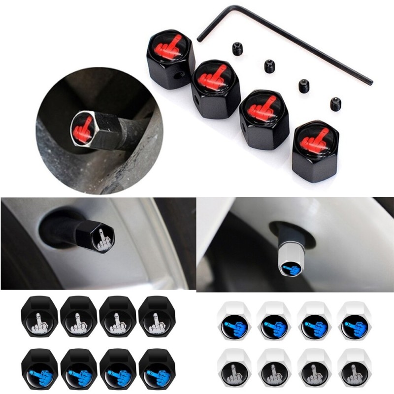Partes de ruedaCar tire valves - anti-theft caps - with wrench - zinc alloy - middle finger style