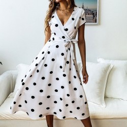 Vintage polka dot dress - short sleeve - v-neckDresses