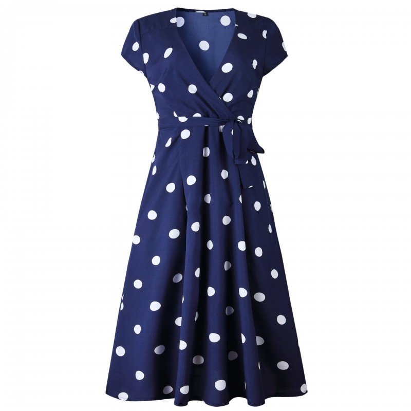 VestidosVestido de lunares - manga corta - diseño de cuello en v