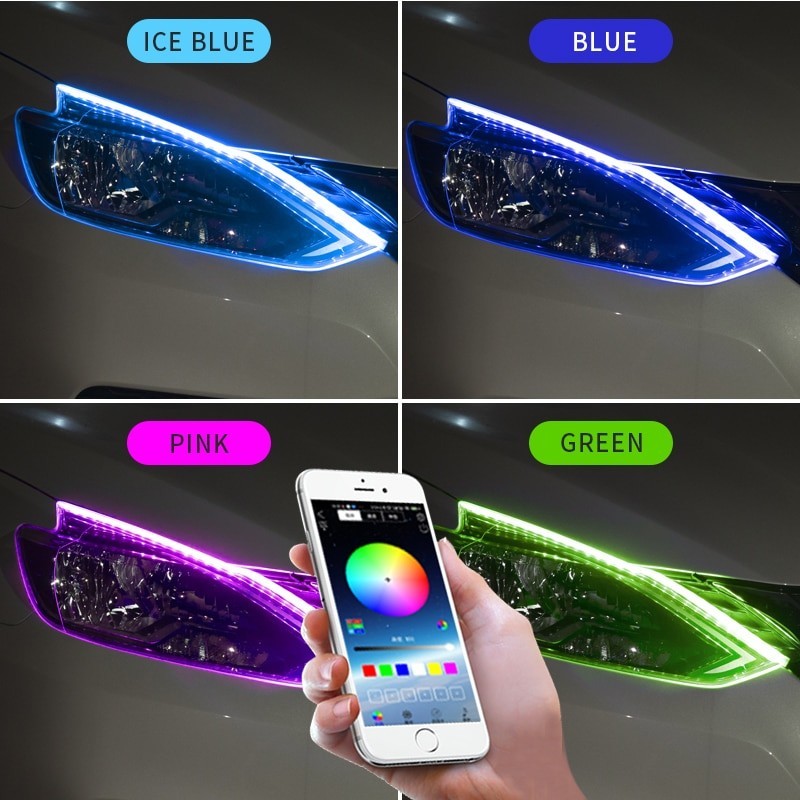 Tiras de LEDCar LED strip light - flexible - waterproof - DRL - RGB - Bluetooth control / remote - 12V - 2 pieces