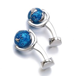 GemelosElegant silver cufflinks - with rotatable blue earth globe