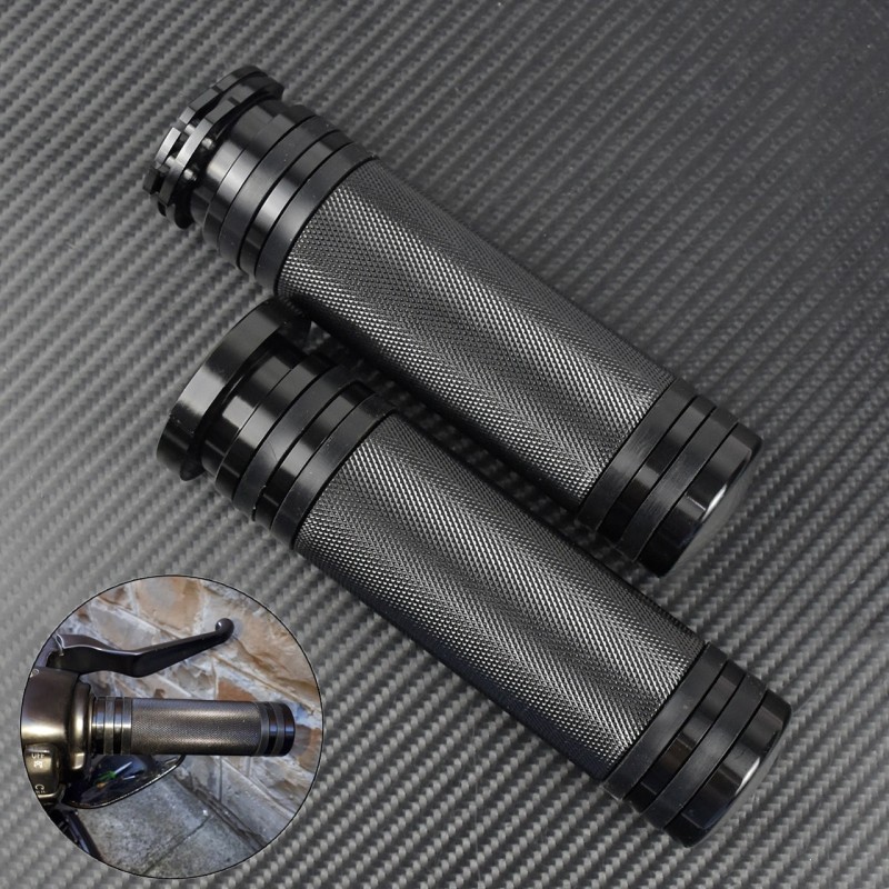 Hand Grips & EndMotorcycle black handlebar grips - aluminum - for Harley VRSC XL XR Dyna Softail / 96-07 Touring - 25mm