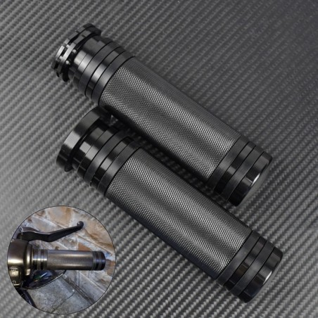 Hand Grips & EndMotorcycle black handlebar grips - aluminum - for Harley VRSC XL XR Dyna Softail / 96-07 Touring - 25mm