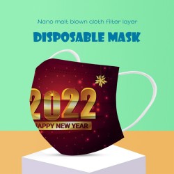 Mascarillas bucalesFeliz año nuevo 2022 - mascarillas protectoras faciales / bucales - desechables - 3 capas - 50 piezas