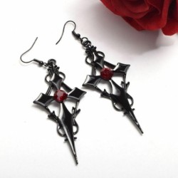 Gothic / Punk style earrings - black cross / red crystalEarrings