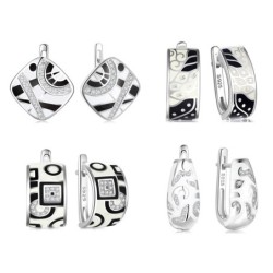 AretesTrendy Original 925 Silver Earrings For Women Black White Enamel Pattern Classic Earrings Cubic Zirconia Elegant Female...