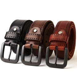 CinturónClassic men's belt - metal buckle - genuine leather - with screws