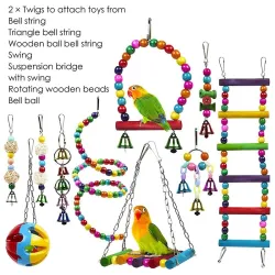 AvesToys for birds / parrots - cage - swing - hanging bridge - wooden beads - 10 pieces
