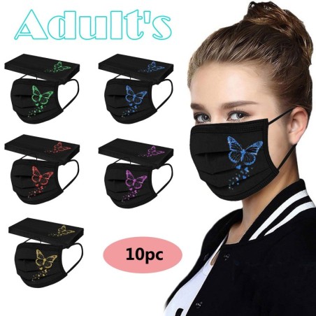 Mascarillas bucalesMascarillas protectoras faciales / bucales - desechables - 3 capas para adultos - estampado de mariposas /...