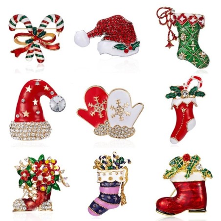 BrochesFashionable Christmas brooches - with crystals - hat - socks - double candy cane