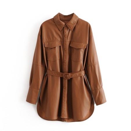 ChaquetasVintage loose leather jacket - with belt