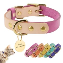 Leather collar - for dogs / cats - personalized pet name - phone number - ID tagCollar & Leads