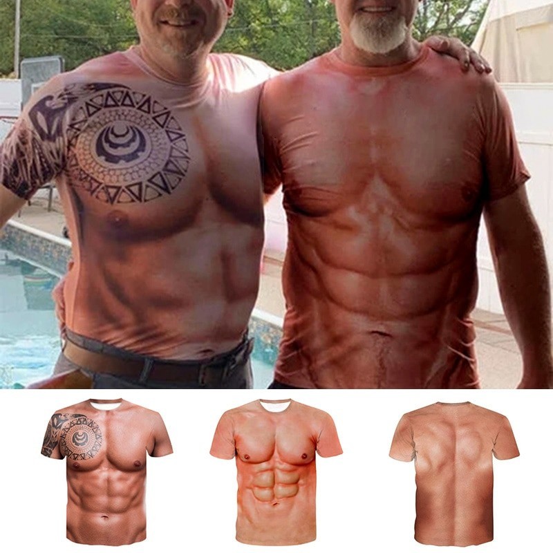 Creative short sleeve t-shirt - with 3D printing - strong muscles / tattooT-shirts