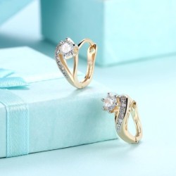 Heart shaped gold earrings - with white zirconia