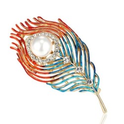 Trendy brooch with feather / pearl / crystalsBrooches