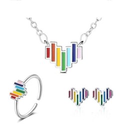 Conjuntos de joyasRainbow jewellery set - heart shaped - necklace / earrings / ring - 925 sterling silver