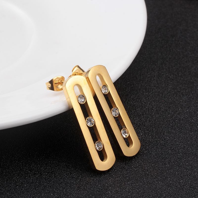 Fashionable rectangle stud earrings - with sliding crystalsEarrings