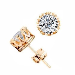 AretesClassic crown stud earrings for men/women - zircon  - gold