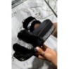 Luxurious fur slippers - with rhinestones - platform on the wedge - profiled insoleShoes