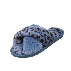 ZapatosPantuflas de felpa - Rayas cruzadas - Estampado leopardo