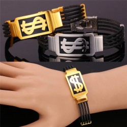 PulserasBrazalete con diseño de dólar estadounidense - acero inoxidable 316L