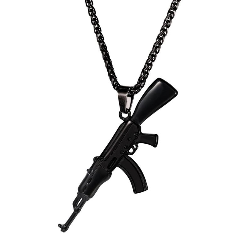 AK47 assault rifle shaped pendant - stainless steel necklace - hip hop / army styleNecklaces