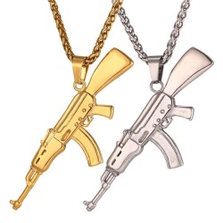 CollaresColgante con forma de rifle de asalto AK47 - collar de acero inoxidable - hip hop / estilo militar