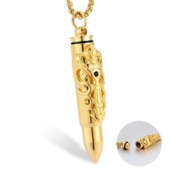 CollarDragon pattern bullet shape pendant with chain  - men / woman - silver/ gold - high quality