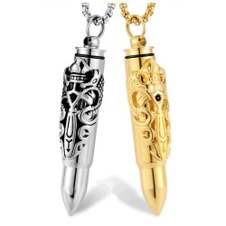 CollarDragon pattern bullet shape pendant with chain  - men / woman - silver/ gold - high quality