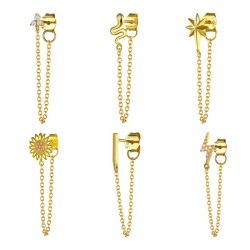 Fashionable stud earring - gold / silver - with chain - 925 sterling silver - 1 pieceEarrings