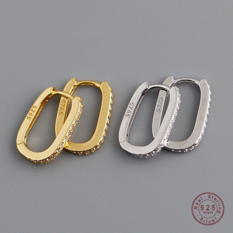 AretesPendientes geométricos de moda - con circonitas - plata de ley 925