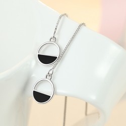 Elegant earrings with long chain / round pendant - 925 sterling silverEarrings
