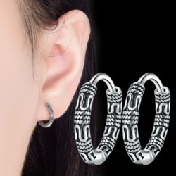 AretesPendientes redondos vintage con estampado de serpiente - Plata de ley 925
