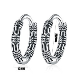 AretesPendientes redondos vintage con estampado de serpiente - Plata de ley 925