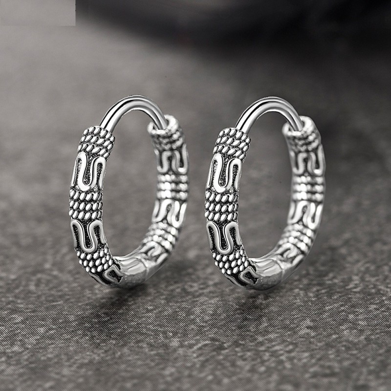 AretesPendientes redondos vintage con estampado de serpiente - Plata de ley 925