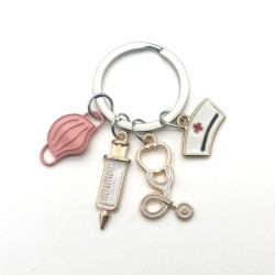 Keychain with medical tools - stethoscope / syringe / maskKeyrings