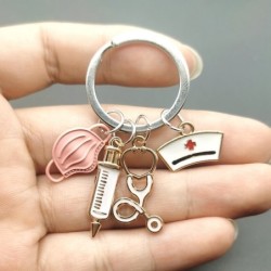 Keychain with medical tools - stethoscope / syringe / maskKeyrings