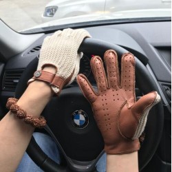 GuantesGuantes de conducción cortos - piel de cabra / de punto - unisex