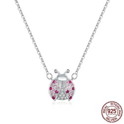 Ladybug shaped pendant - with pink zirconia - sterling silver necklaceNecklaces