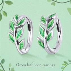 Hoop earrings with green leaves - 925 sterling silverEarrings
