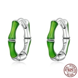 AretesPendientes redondos con bambú verde - plata de ley 925