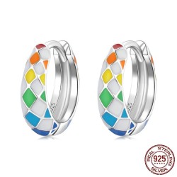 Rainbow colorful chequered round earrings - 925 sterling silverEarrings