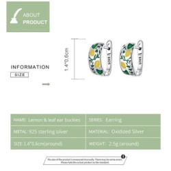 AretesLimón natural fresco / hojas - pendientes de botón - plata de ley 925