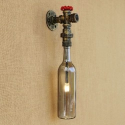 American loft - wall light - LED Edison lamp - vintage glass bottle / water pipe